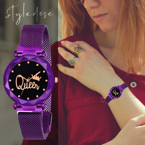 Styledose purple color Magnetic belt 12 diamond Studded gift watch for  girls or women Analog Watch For Women - Main Image