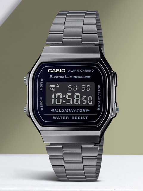 CASIO A168WGG-1BDF Vintage Black Dial Black Stainless Steel Band Digital  Watch For Men Women