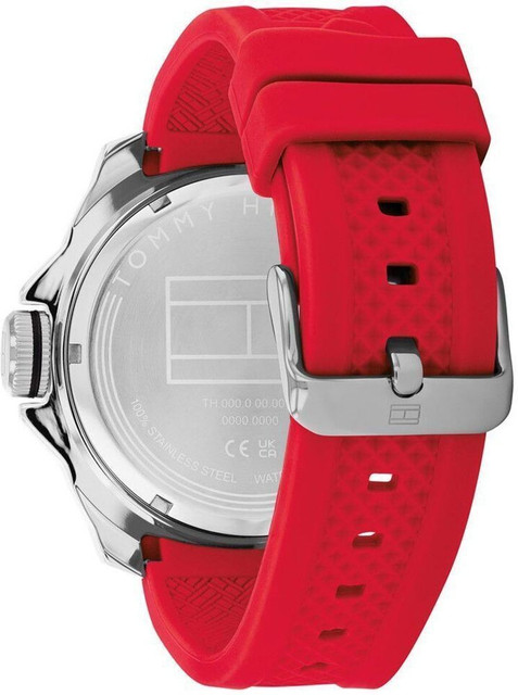 TOMMY HILFIGER s Red Stainless Steel Silicone Strap Analog Watch For Men
