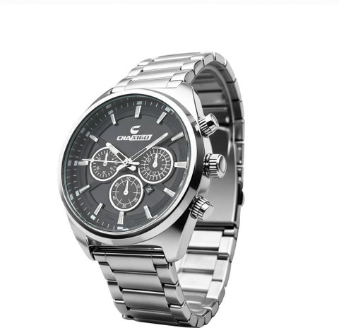 Chaxigo Classic Black Dial Silver Bracelet Strap Analog Watch
