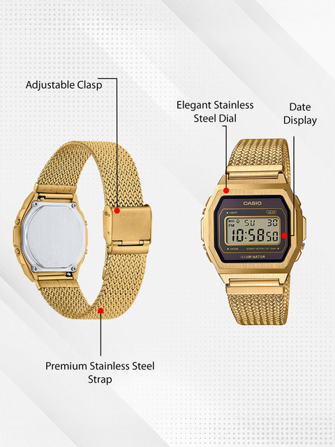 CASIO A1000MGA-5DF Vintage Black Dial Gold Stainless Steel Mesh