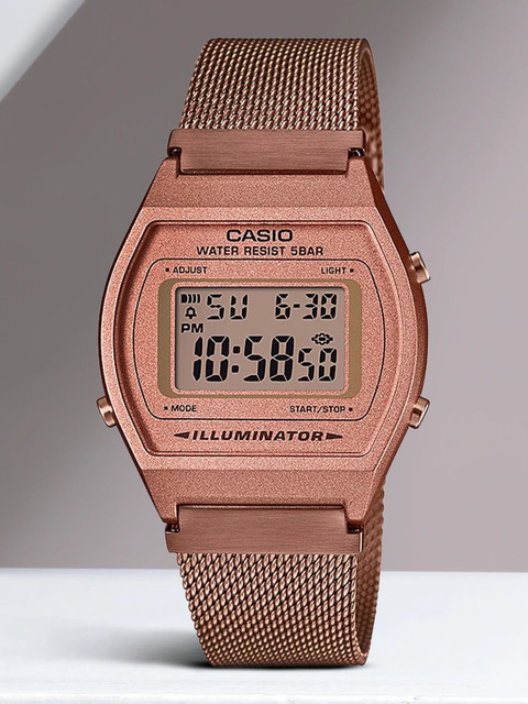 CASIO B640WMR-5ADF Vintage Dial Rose Gold Stainless Steel Mesh Band Digital  Watch For Men Women