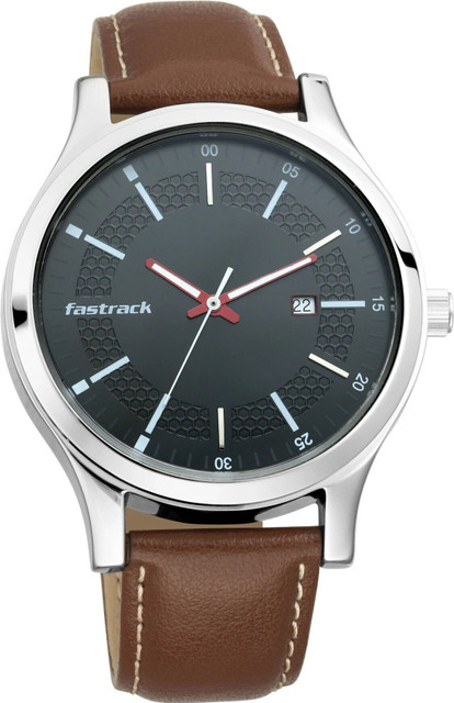 Fastrack 3240SL02 Fastrack With Date Black Dial Brown LeatherStrap ...