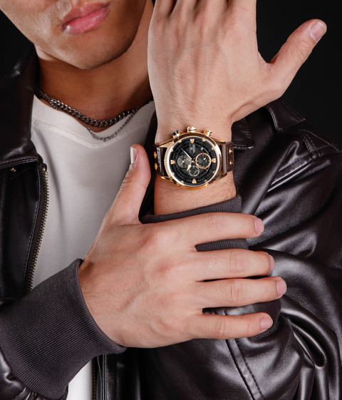 NAVIFORCE 8045 Bold rosegold and brown color carbon fiber crafted