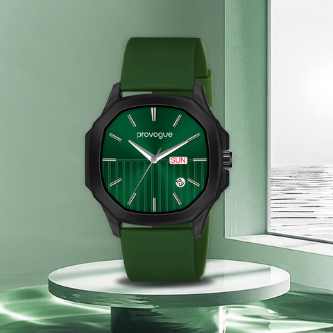 PROVOGUE Stylish Green Dial Day Date Display with Silicone Strap