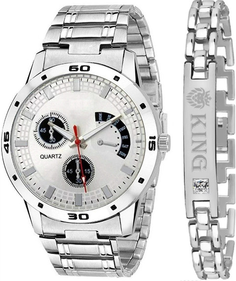 PRAIZY Silver Dial Adjustable Length Stainless Steel and Diamond