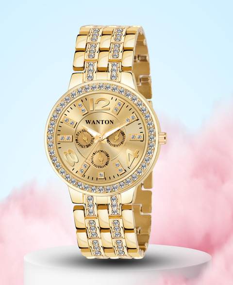 WANTON MNV211 GOLD An new fashionable golden diamond chronograph design  dial watch for womens घड़ी लड़कियों के लिए