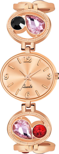 OASIS Rose Gold Oval Multicolor Stones Oval Rose Gold Dial with colored  Stone designer belt anlog wrist watch for women Analog Watch For Girls