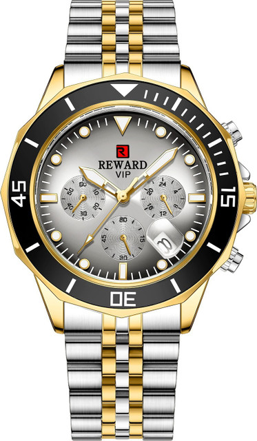 OVERFLY Silver Gold Quartz Chain Chronograph Luxury Wrist Watch