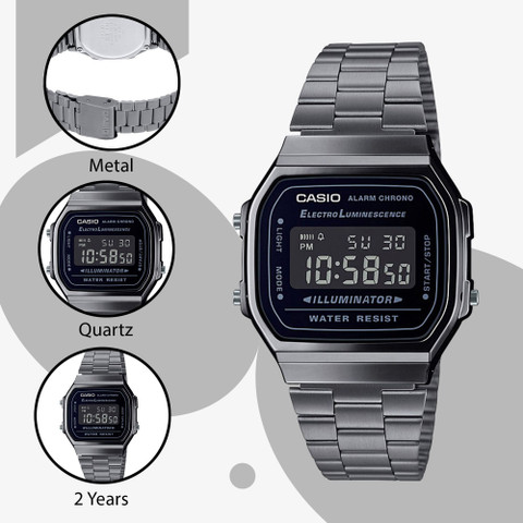 CASIO A168WGG-1BDF Vintage Black Dial Black Stainless Steel Band