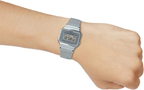 CASIO A700WM-7ADF Vintage Dial Silver Stainless Steel Mesh Band Digital  Watch For Men Women