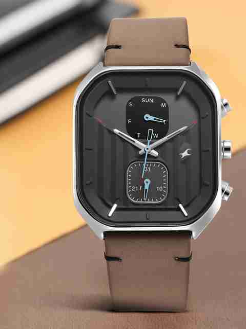 Fastrack Fleek Quartz Multifunction Grey Dial Leather Strap Analog