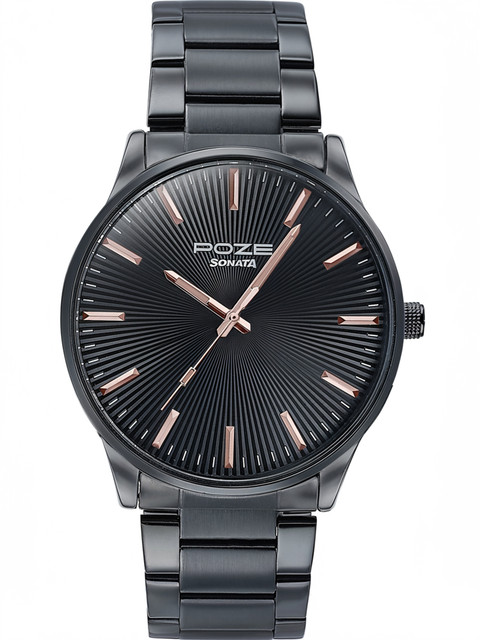 Voyager53　1014 SONATA Sonata Poze Noir Storm Quartz Black Round Dial Men's