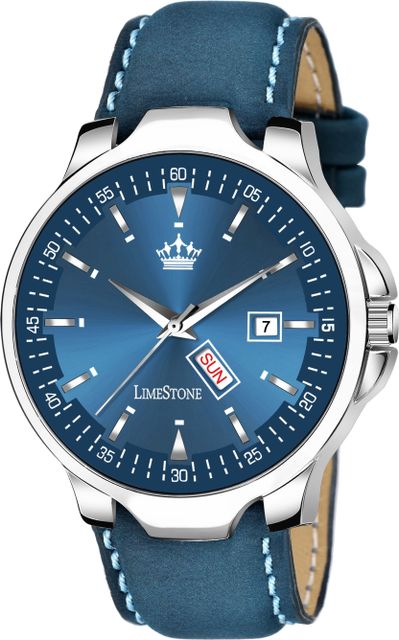 LIMESTONE Day and Date Functioning Blue Avatar Leather Strap Quartz Operated Analog Watch - For Men LS2914 - Image 7