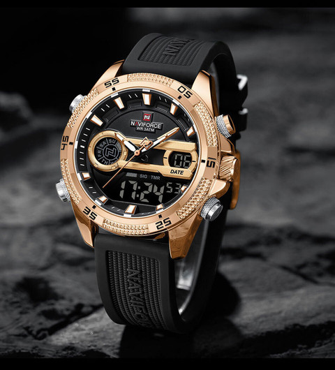 NAVIFORCE 9223 Silicone Bracelet Sport Waterproof Alarm Analog Digitals  Watch For Men Analog Watch For Men - Main Image