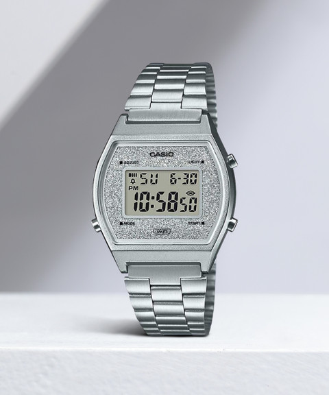CASIO B640WDG-7DF Vintage Silver Dial Silver Stainless Steel Band Digital  Watch For Men Women