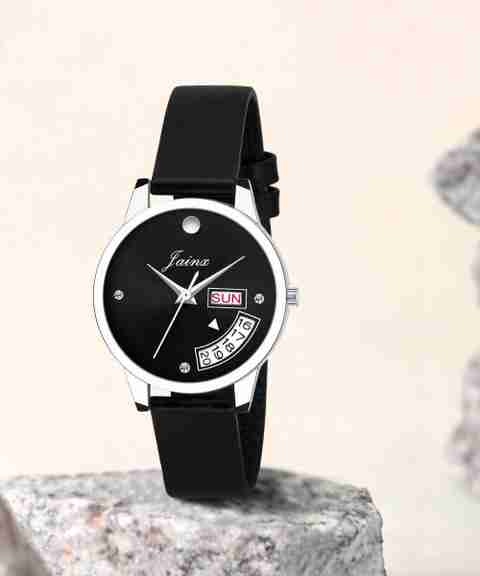 JAINX JW602 Black Day Date Function Genuine Leather Strap Analog Watch  For Women