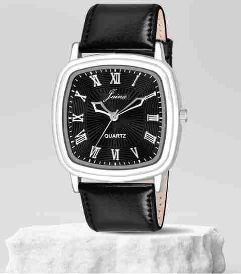 JAINX JM7160 Square Black Leather Strap Vintage Analog Watch For