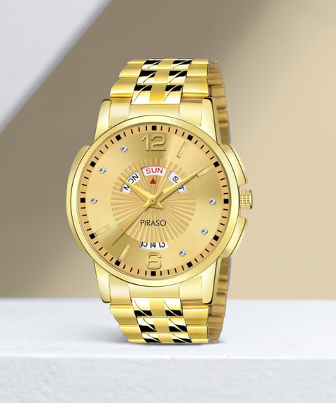 PIRASO D&D E94 GOLD CHAIN ANALOG DAY AND DATE WORKING GOLD DIAL