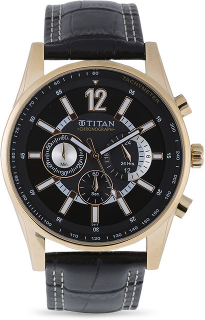 ラグビップ様 Buy Online Titan Quartz Chronograph Black Dial Leather Strap Watch