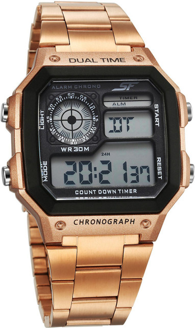 SONATA SF Hexa Metal Digital Black Dial Rose Gold Stainless Steel