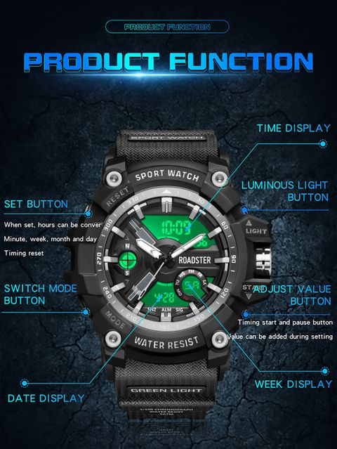 Wanton Watch WANTON RS103 Black And Silver Dual Display Sport Analog-Digital Watch ...
