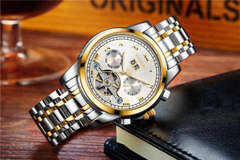Tevise Automatic Mechanical Skeleton Chronograph Luxury Watch