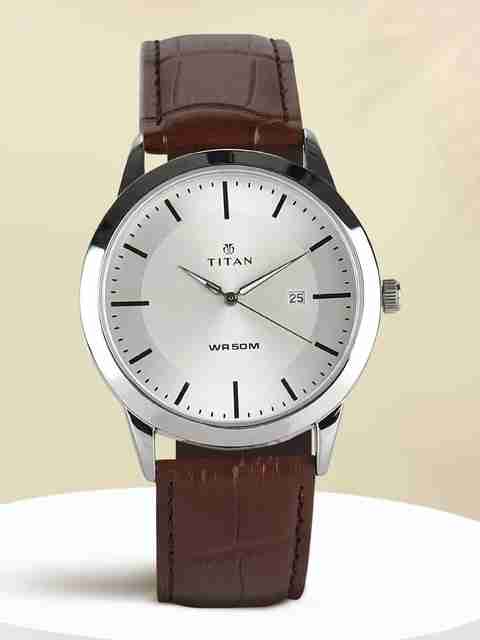 Titan Titan ClaStainless Steelic with Date Silver Dial Brown