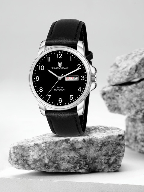 TIMEWEAR 306BDTG TIMEWEAR New Track Number Dial, Day Date, Black Leather  Strap Analog Watch For Men