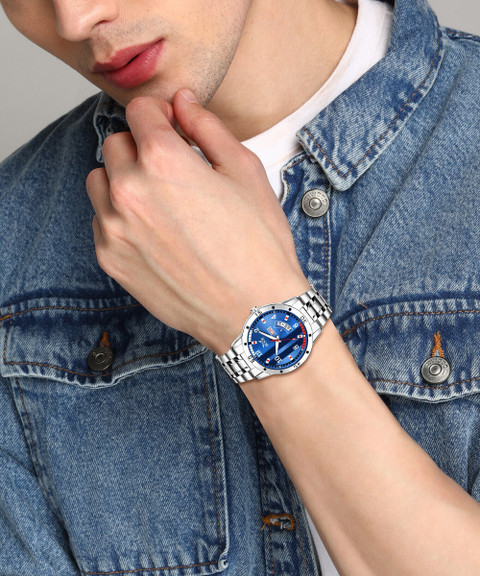 AXE Style XDD-7031 Blue Day & Date Steel Chain Watch & Branded