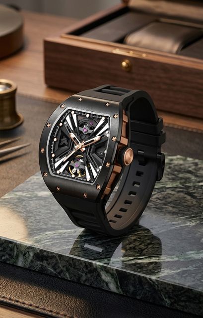 Alix AL2929 Black and Rose Gold Dial with Black Silicone strap