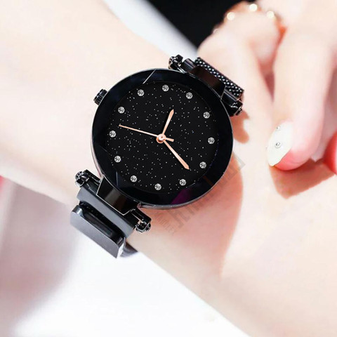 Styledose Dark Black color Magnetic belt diamond Studded watch for girls or  women Analog Watch For Women