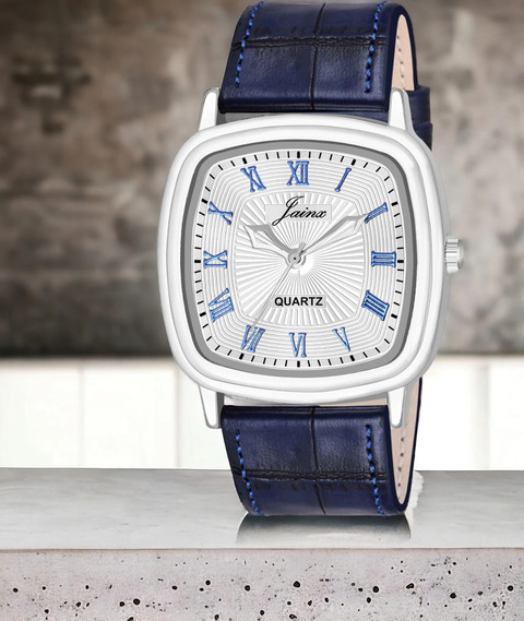 JAINX JM7162 Square Blue Leather Strap Vintage Analog Watch - For