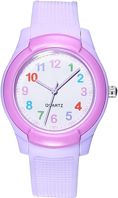 Time Up Attractive Number Dial Vibrant Color Waterproof 4-12 Years Small  Kids Analog Watch For Girls