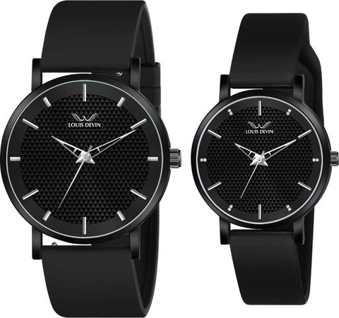 LOUIS DEVIN Black Silicone Strap Couple Analog Watch LDCM-BK083-BLK - Image 6