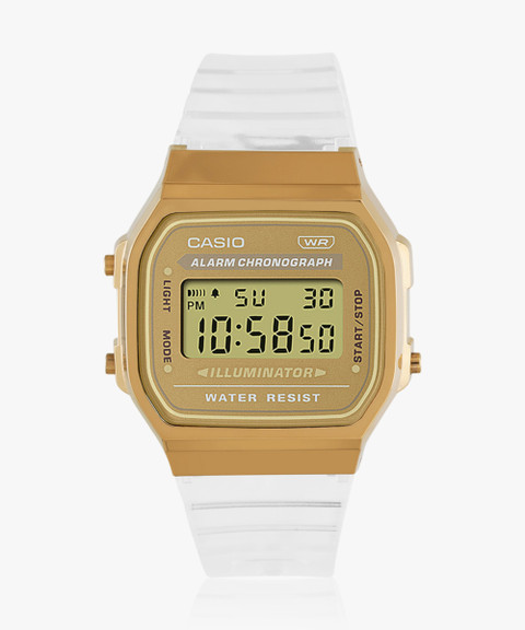 CASIO A168XESG-9ADF Vintage Gold Dial Transparent Resin Strap Digital Watch  For Men Women