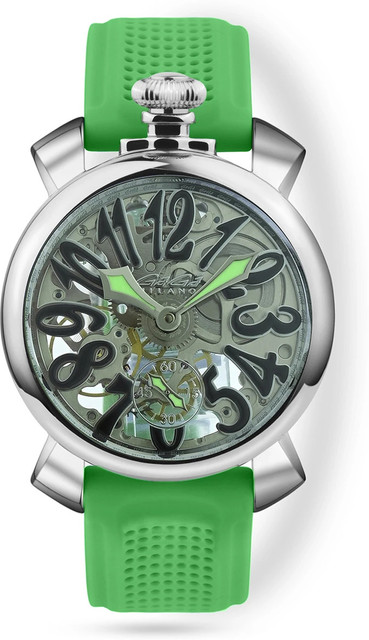 Gaga Milano 48mm Swiss Made watch Green Skeleton Dial Manual