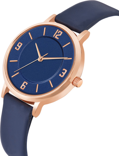 VIRAKTI Leather Belt Rose Gold Blue Raund Dial Analog Women Watch Analog  Watch Analog Watch For Girls