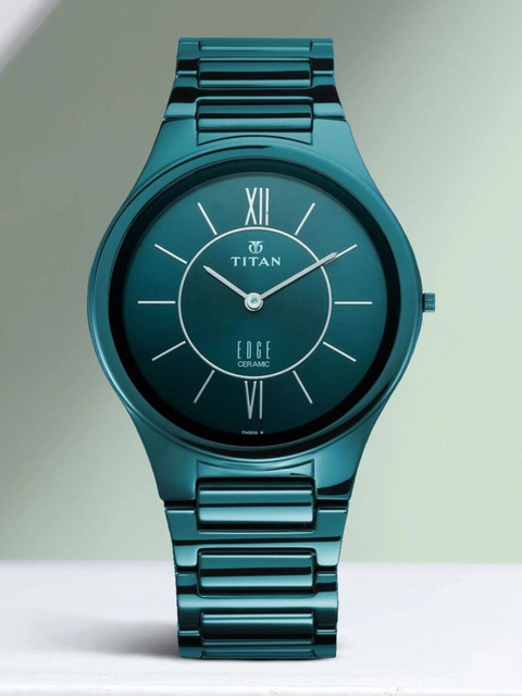 Titan Edge Ceramic Quartz in Glossy Electric Blue Dial Analog