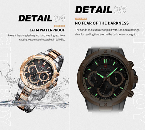 NAVIFORCE 9196 Rosegold & silver steel strap with working