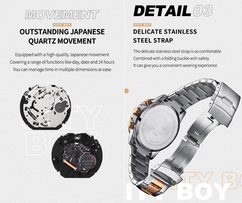 NAVIFORCE 9196 Rosegold & silver steel strap with working