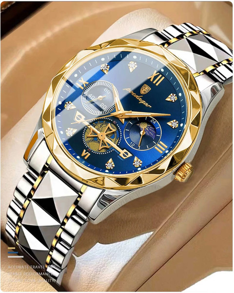 OVERFLY POEDAGAR Mens Watch Chronograph Luxury Golden Steel