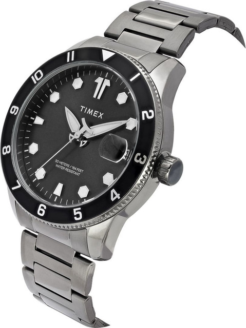 TIMEX Date Display with Magnifier, Gunmetal Dial Analog Watch