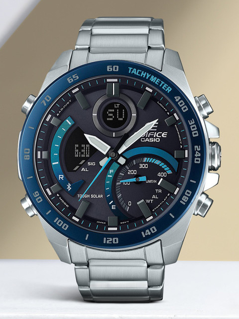 CASIO ECB-900DB-1BDR Edifice ECB-900DB-1BDR Black Dial Silver Stainless  Steel Band Analog-Digital Watch For Men