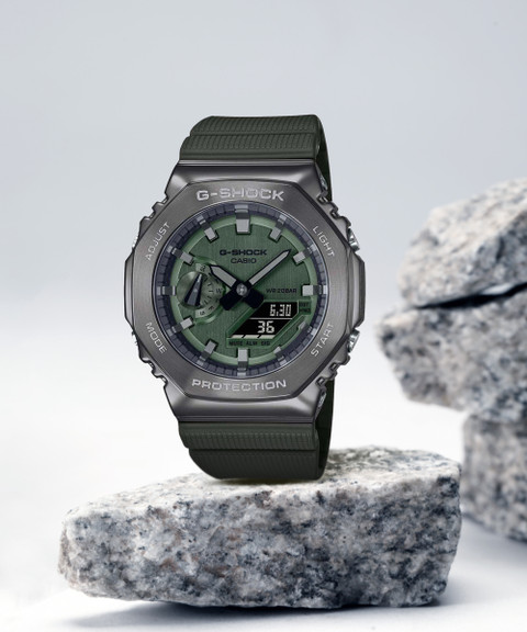 CASIO GM-2100B-3ADR G-SHOCK Grey Ip Dial Green Resin Strap