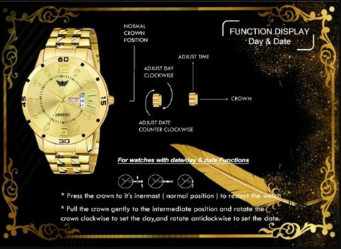 ABREXO Exclusive Gold Bracelet Quartz Unisex Wrist Combo for