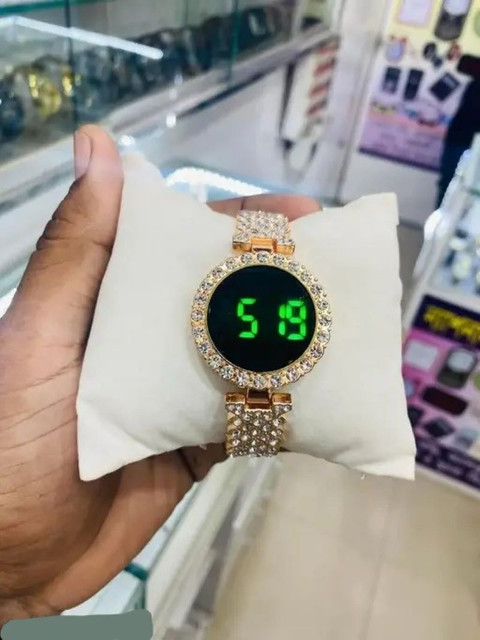 HLMT Tuch Watch Gold LED Digital Watch with Rhinestone Bracelet