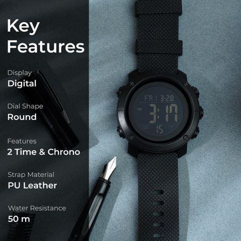 SKMEI digital sport multifunctional alarm altimeter light boys Digital Watch - For Men ABS Casing Black Shock Resistant Countdown Timer Silica Strap - Image 6