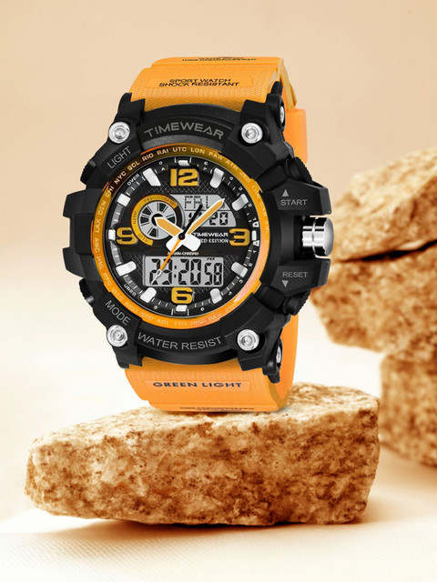 TIMEWEAR 1283 ORANGE Black Dial Orange Silicone Strap Sports Analog-Digital  Watch For Men