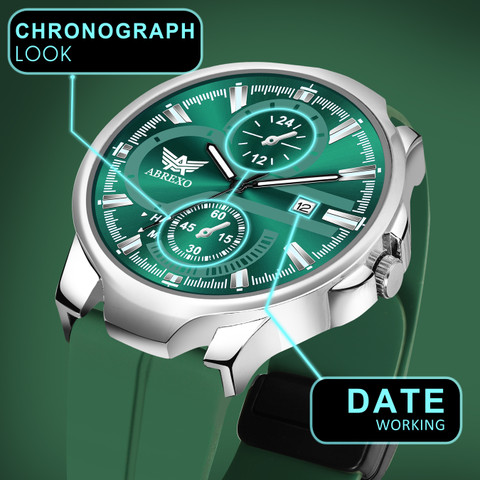 ABREXO Abx4029-SL GRN MGT ST Chronograph Look Date Working Green